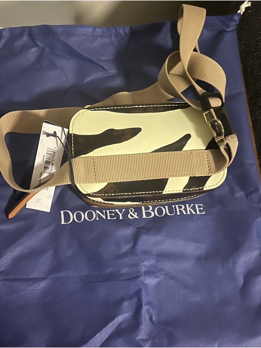 Dooney & Bourke Zebra-Print Belt Bag in Cream and Brown with Tan Strap - Picture 2 of 7